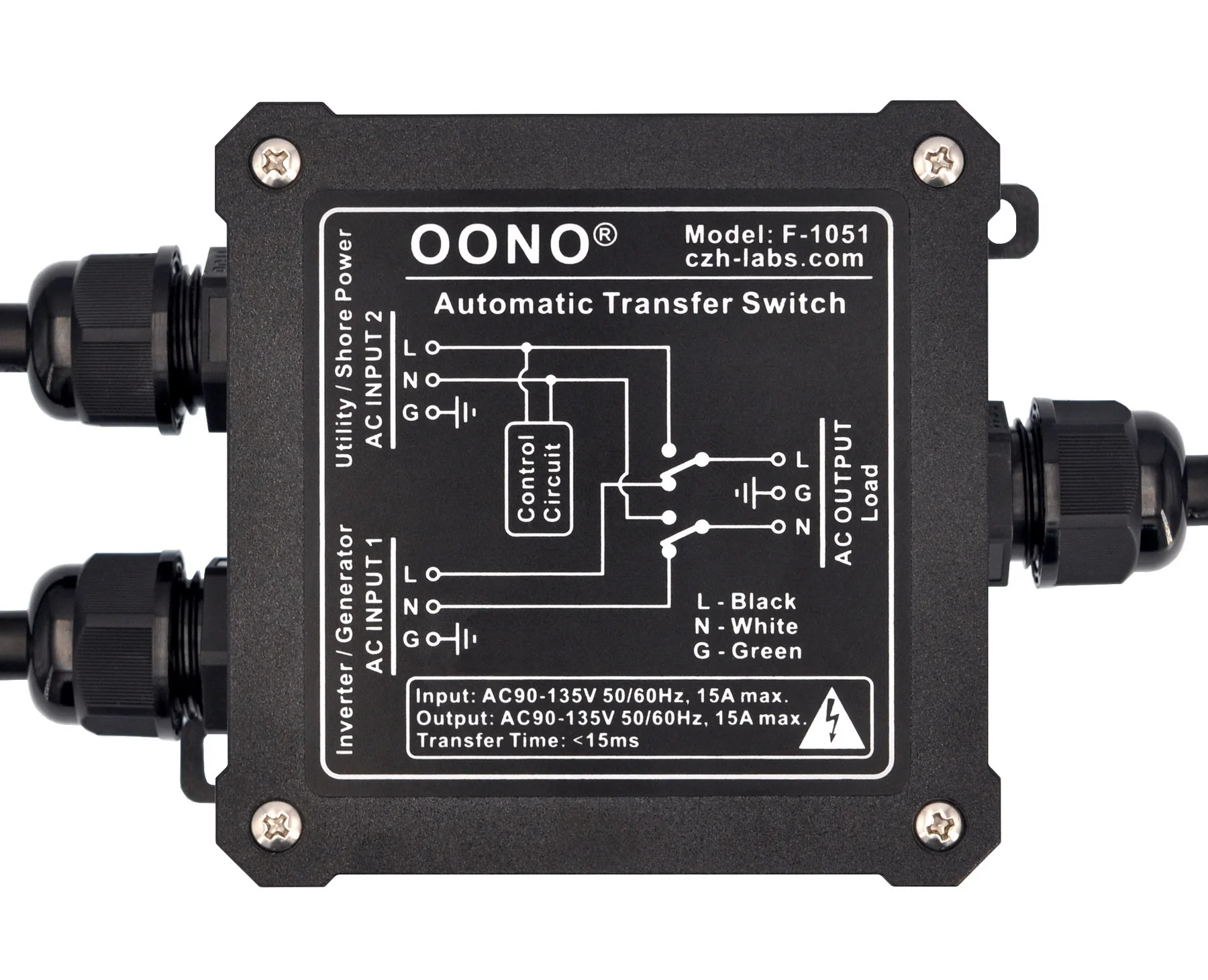 

AC120V 15A Automatic Transfer Switch, ATS Auto Transfer Switch, OONO F-1051