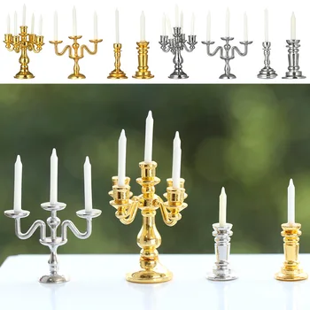 1:12 Scale Dollhouse Candle Holder Miniature Candlestick Doll Accessories Playing House Scene Model Photo Props Kidds Toy Gift 1