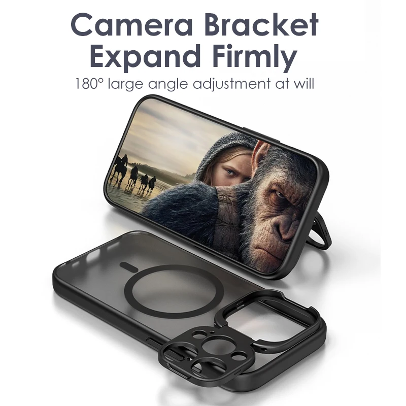 

Lens Holder Phone Case For Iphone 13 14 Pro Max For Magsafe Wireless Charging Camera Bracket Protection Magnetic Matte TPU Cover