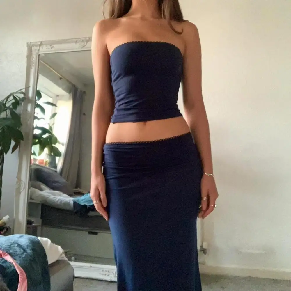 

Summer Skirt Square Collar Dress Set Sexy Retro Low Cut Off Shoulder Short Blouse Straight Length Skirts Fashion Streetwear