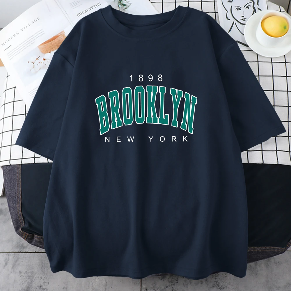 1898 Brooklyn New York Letter Printed Cotton T Shirts For Man Personality Street Hip Hop Clothing Oversize All-math Mens Tops