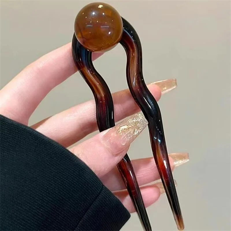 패션 컬러 진주 U 자형 헤어 스틱 머리핀 헤어 포크 번 달콤한 유행 아크릴 헤어 클립 여성용 헤어 액세서리