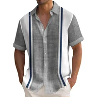 Summer Striped Printed Shirts For Men Casual Short Sleeve Button Down Loose Hawaiian Shirt Oversized Men Clothing Lapel Shirt 1