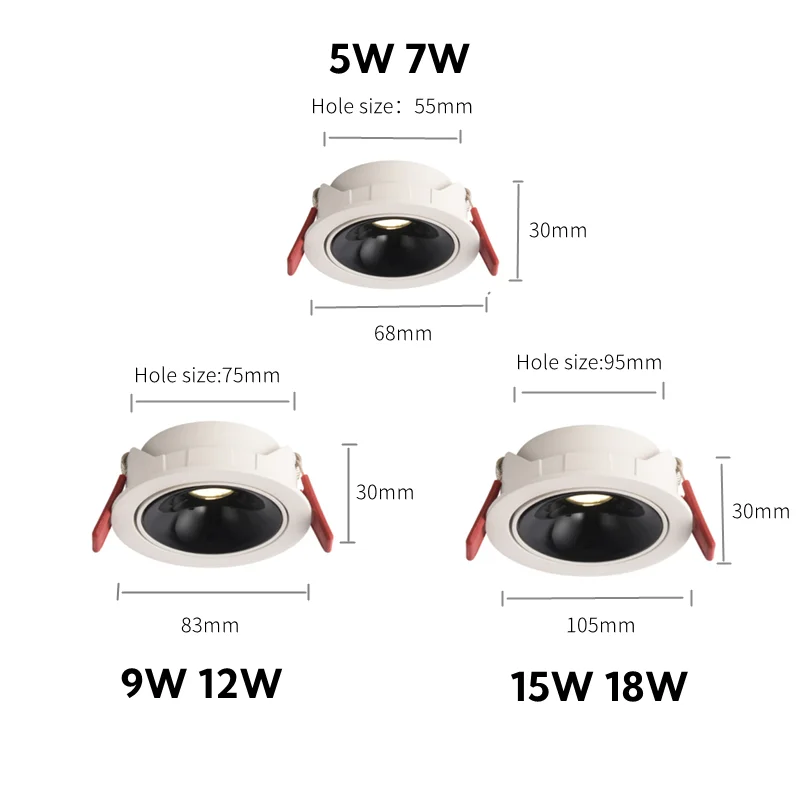 Description Picture 3 of itemUltra-thin embedded dimmable led spotlights anti-glare adjustable 110V220V living room home shopping mall hotel downlights