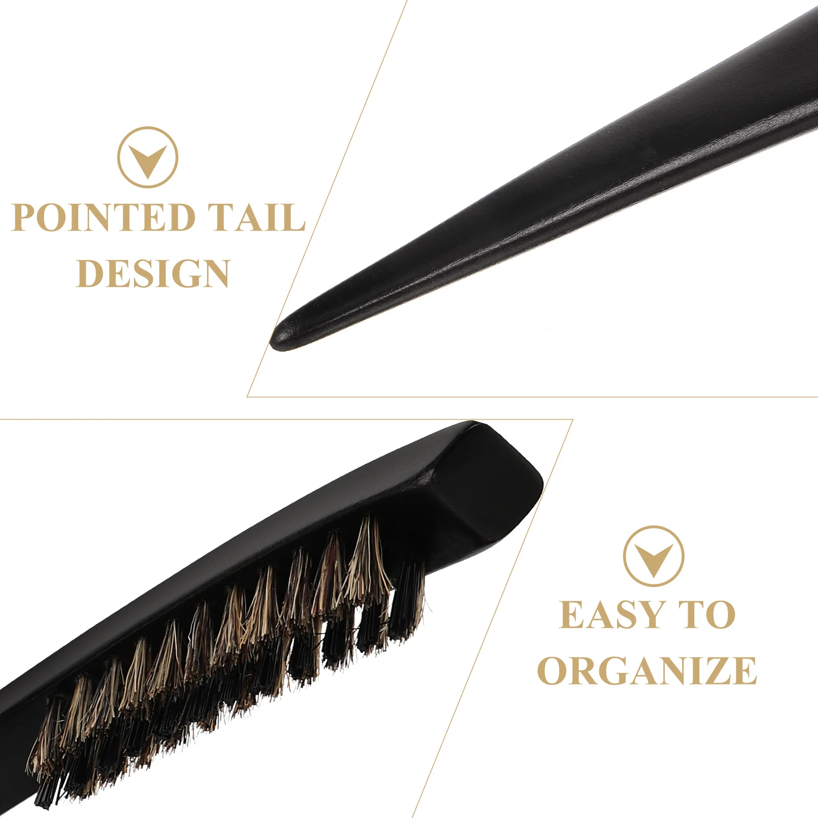 Wooden Handle Boar Bristle Three-row Pointed Tail Comb Brush for Thick Hair Slicking Back Curly Bun Hard Grubber Teasing Women 5