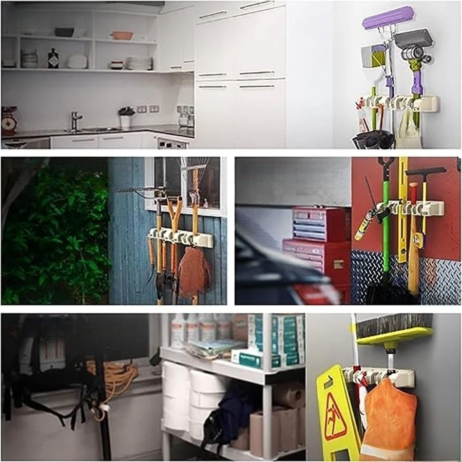 Support Mural Pour Balai Et Balai - Robuste - Organiseur De Rangement Pour Outils De Jardin Avec 3 Pinces Et 4 Crochets Pour Lorganisation Et Le Rangement Du Garage