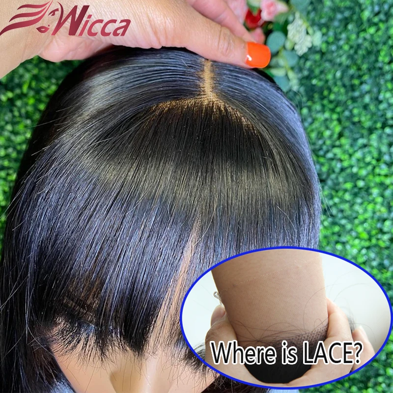 

200 Density Remy Brazilian Straight Lace Front Human Hair Wigs With Bangs Preplucked Hairline 5x5 HD Lace Closure Wigs For Women