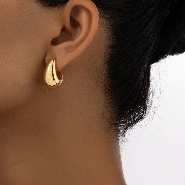 Vintage Chunky Dome Drop Earrings For Women Gold Plated Stainless Steel Thick Teardrop Earring Statement Wedding Jewelry Gifts 1