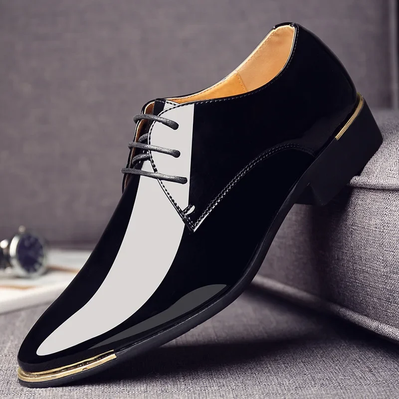 Men&rsquo;s Patent Leather British Style Lace Up Pointed Toe Dress Shoes Wedding Business Party Social Shoe