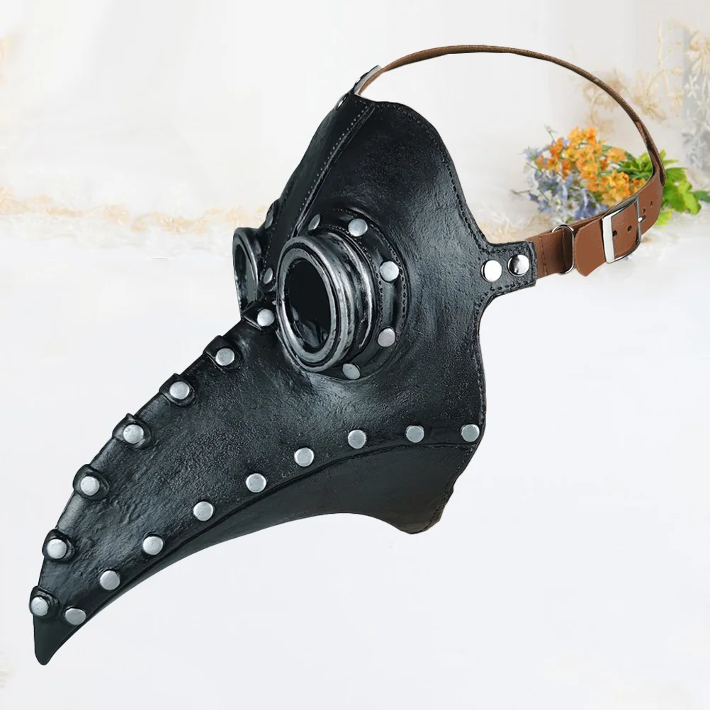 

1pc Decorative Halloween Party Masks PU Funny Masks Steampunk Plague Beak Party Supplies (Black + Silver