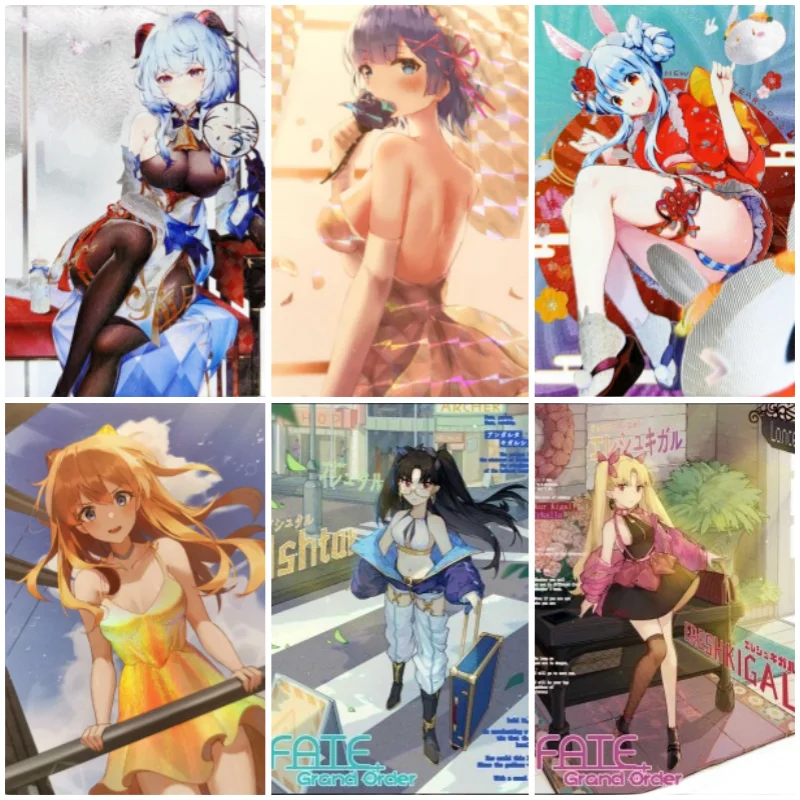 

Anime Cards FATE FGO Rem Asuka Nezuko Ganyu Usada Pekora Anime Game Characters Collection Cards Refractive Colorful Flash Gift
