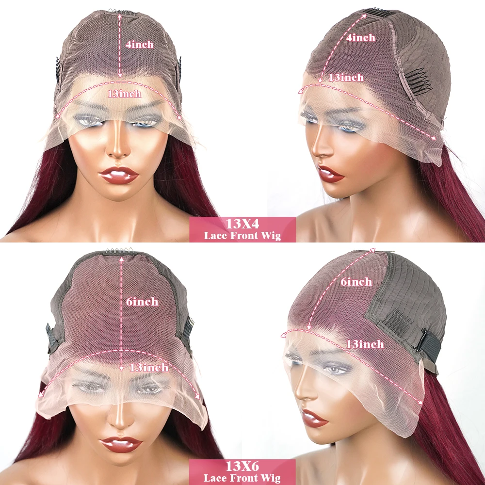 Human Hair Wig 99J Burgundy 13x6 HD Lace Frontal