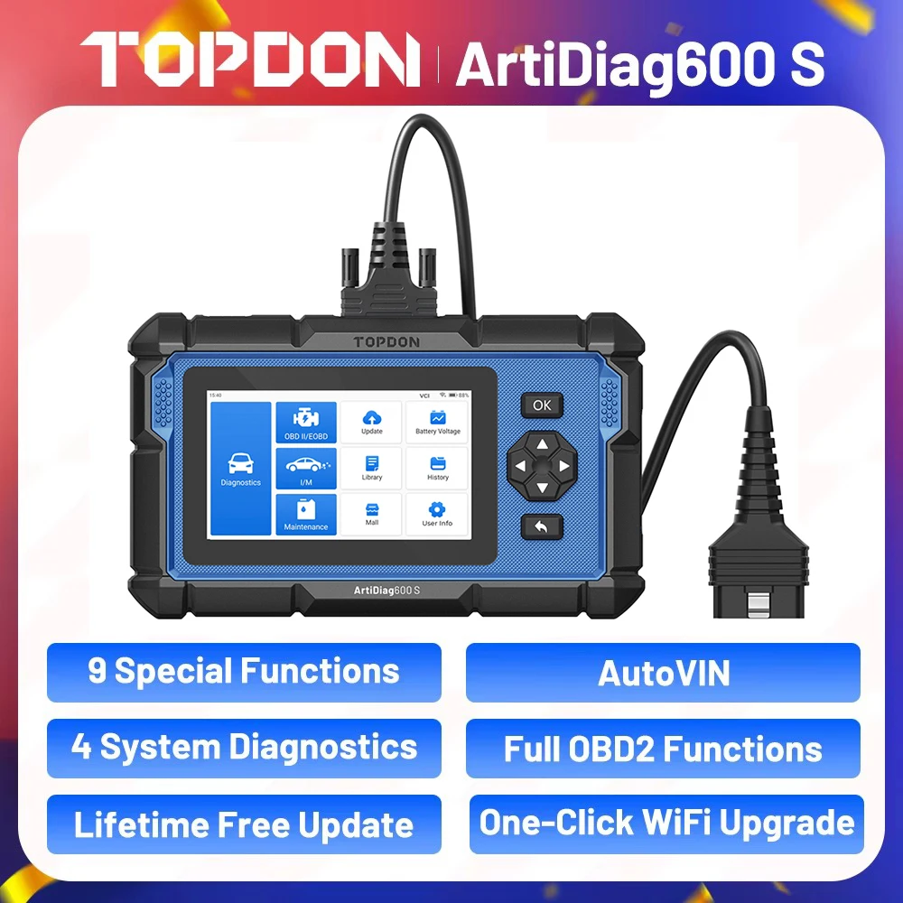 TOPDON ArtiDiag600S OBD2 Scanner Diagnostic Tool Code Reader Oil/BMS/ABS/SAS/EPB/DPF/TPMS/Throttle Engine Test Scan