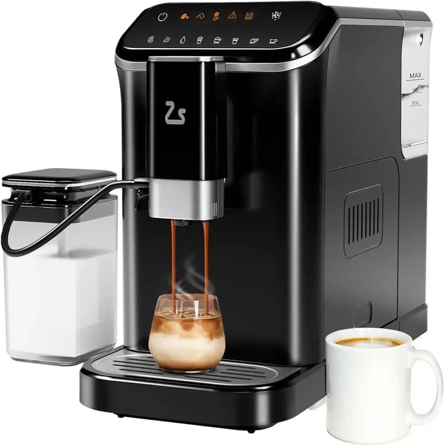 Fully Automatic Espresso Machine With Grinder,Expresso Coffee Machines Milk Frother and Auto-Cleaning With Hot Water Function On