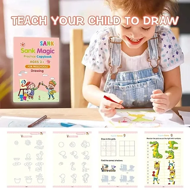 4 Books Pen Magic Writing Book Calligraphy Notebook Montessori Kids Reusable Educational Calligraphic Letter Practice Toy 4