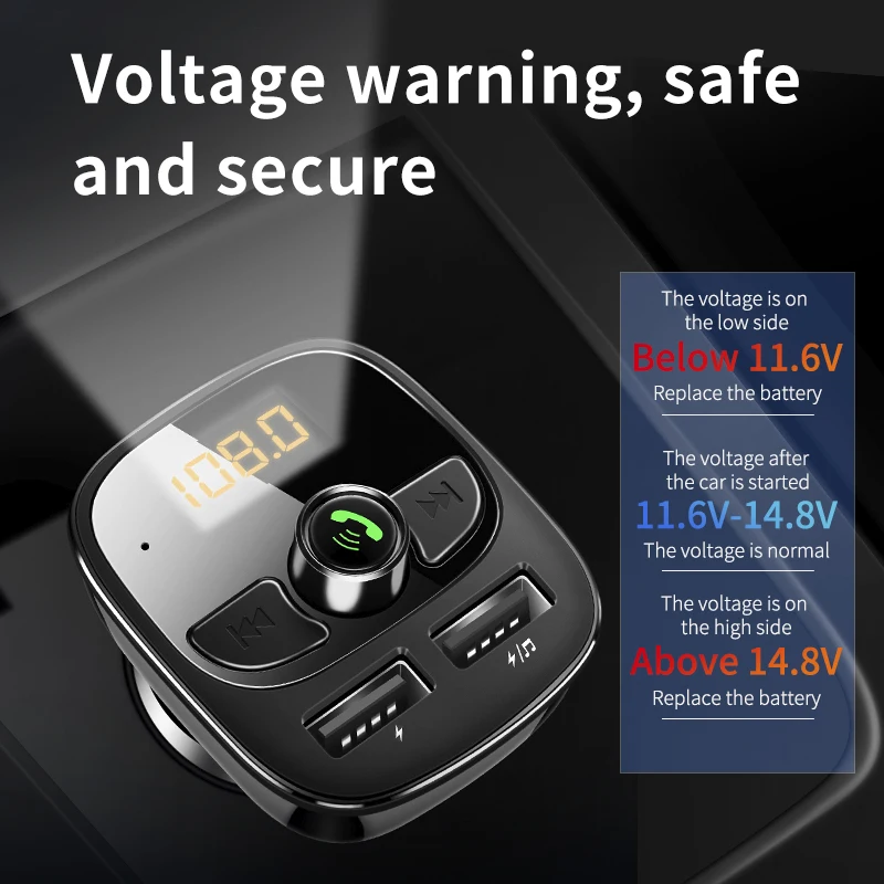 FM Transmitter, Bluetooth FM Transmitter Wireless Radio Adapter Car Kit with Dua