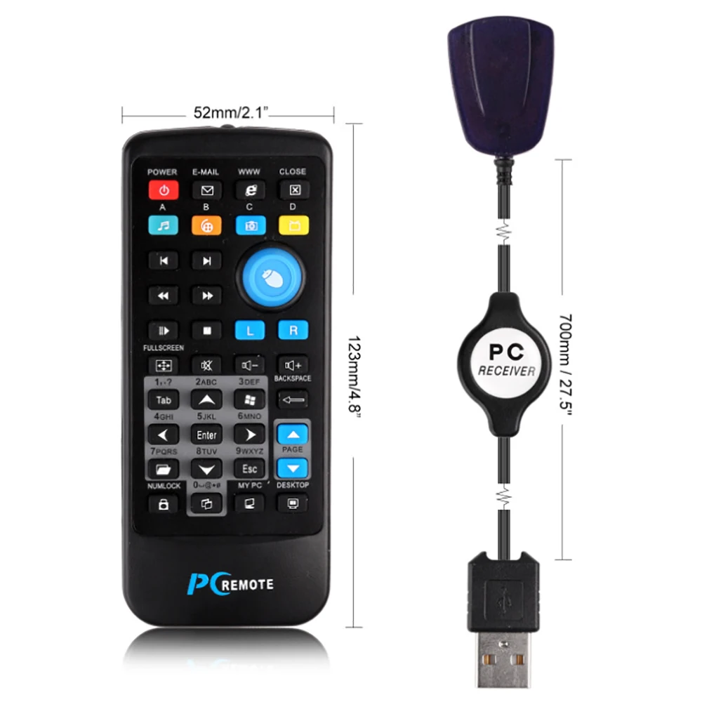 שלט רחוק לעכבר אלחוטי למחשב נייד עם מקלט USB, שלט רחוק IR וכלי עבודה למחשב המרכזי של מחשב נייד עם מערכת הפעלה Windows 7 8 10 Xp