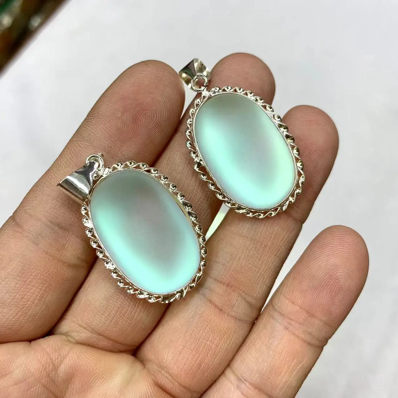 Anello A Goccia In Pietra Di Luna Arcobaleno Fatto A Mano In - Foto 7