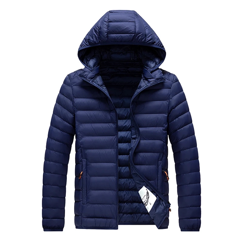 2024 New Men's Lightweight Padded Jackets Autumn Spring Warm Demi-season Hooded Zip-up Parka Black Big Size Coat Male Outerwear