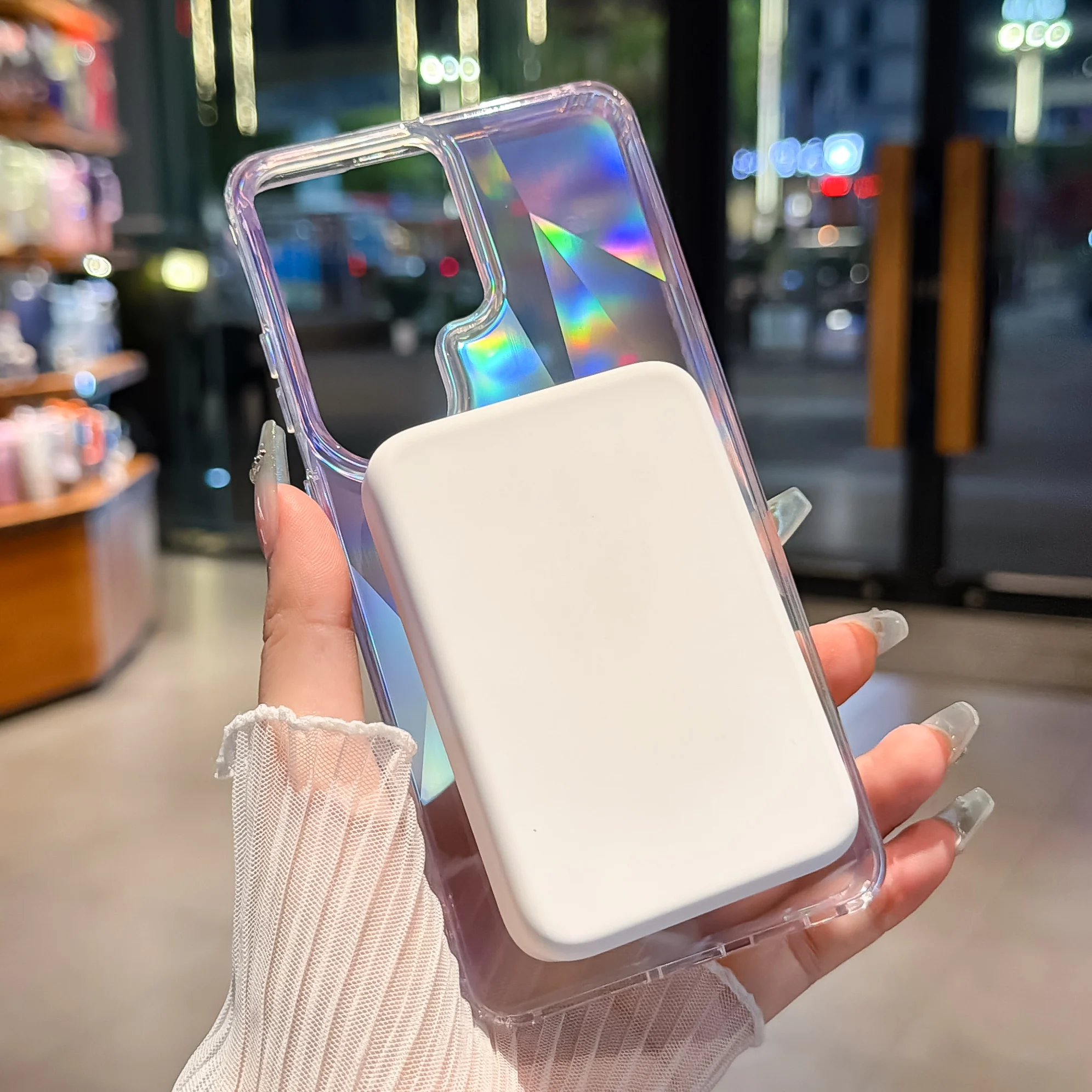 Neon Laser Gradient Geometrical Pattern Clear Magnetic Phone Case