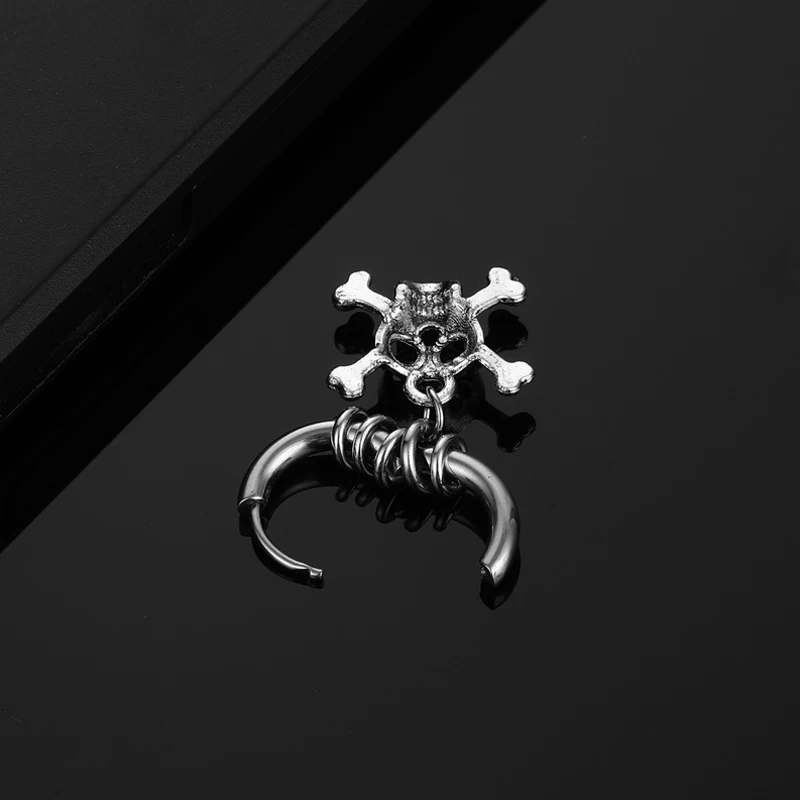 1Pcs Fashion Skeleton Hoop Earrings For Women Men 2022 New Stainless Steel Punk Rock Hiphop Gothic Ear Jewelry Stud Earrings