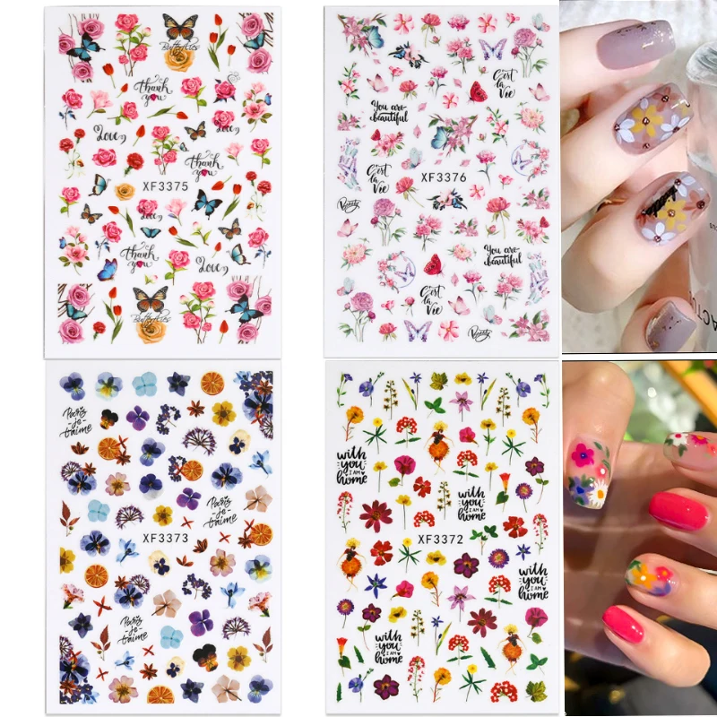

4pcs/set Nail Decal Stickers Elegant flowers love stickers leaves Back Glue Nail Stickers Decoration For Nail Tips Beauty