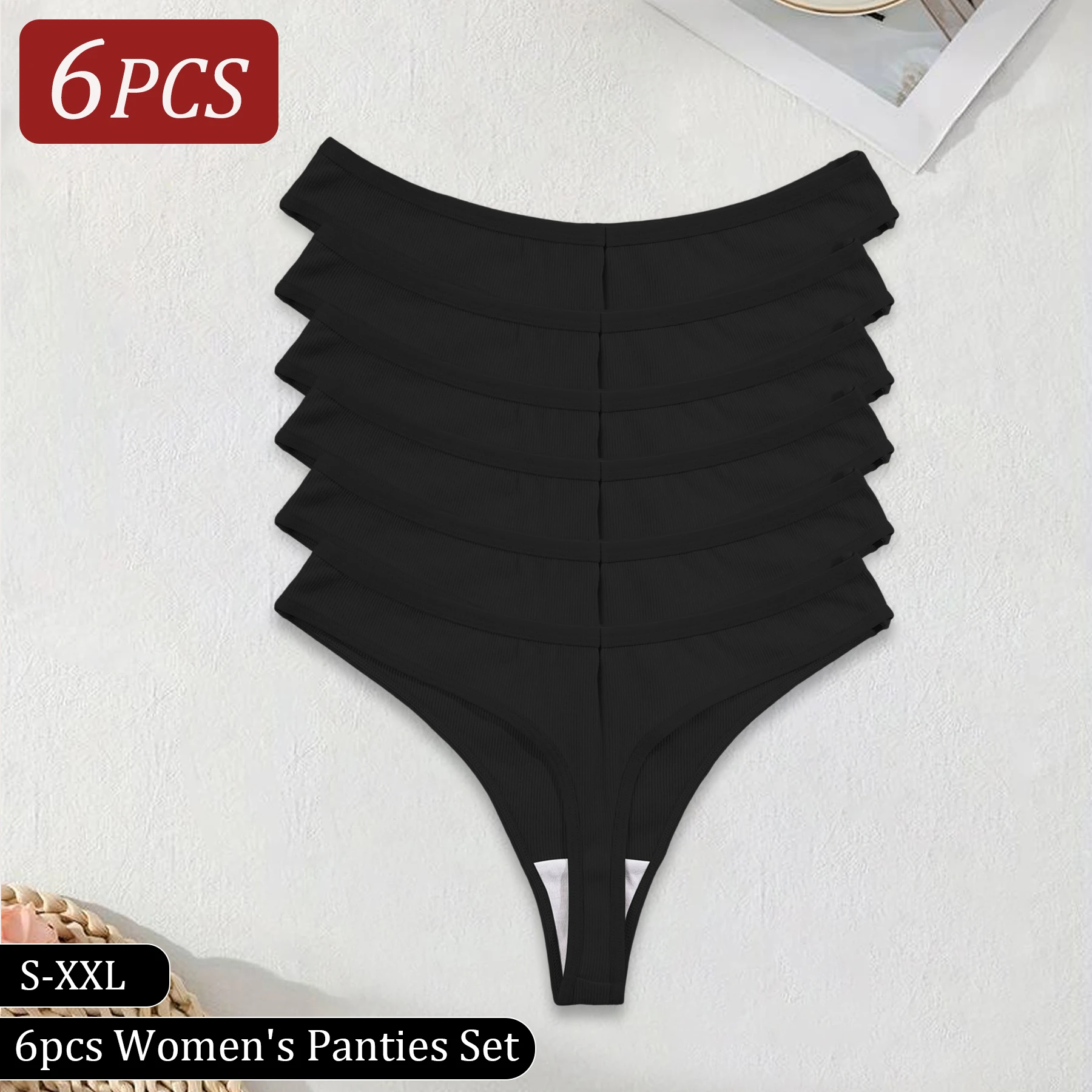 Black Cotton Panties - Women's Low Waist Sexy G-String Breathable Briefs