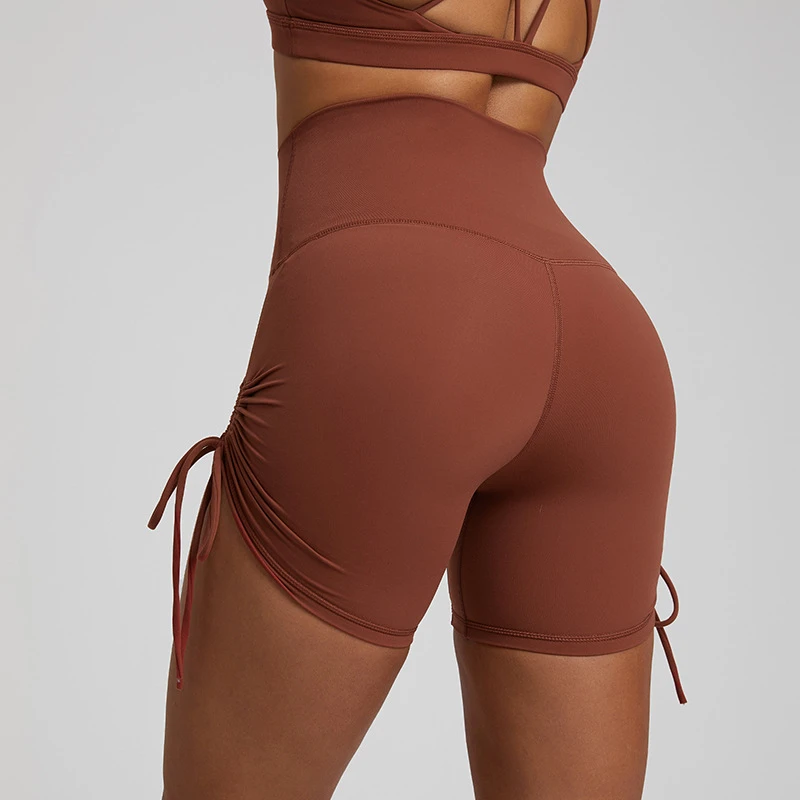 

Solid Color Gym Sports Shorts Women High Waist Yoga Short Leggings Side Bandage Running Cycling Fitness Shorts Tight Breathable