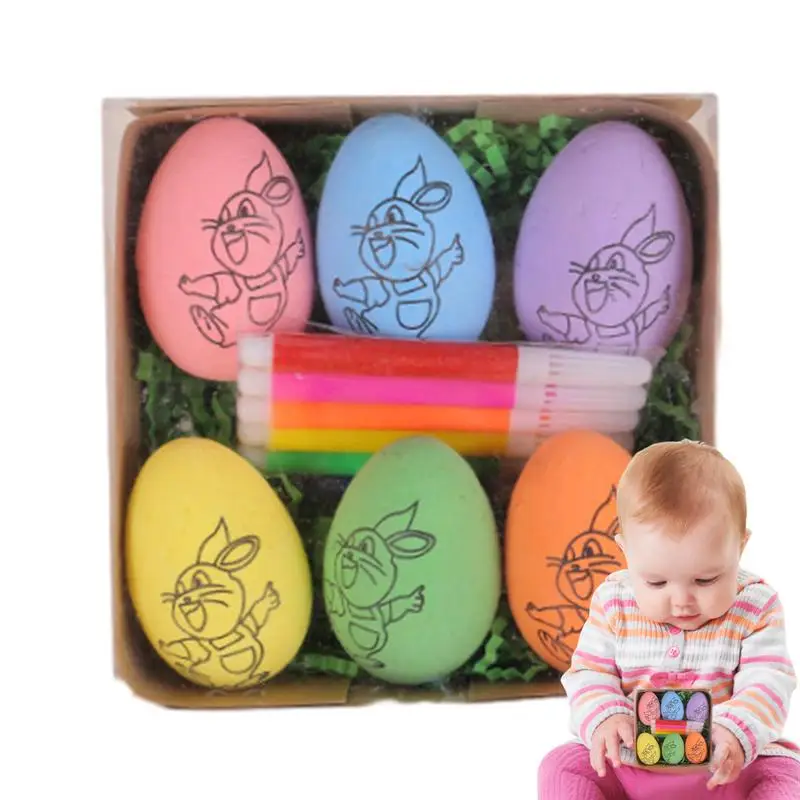 

Easter Egg Painting Set For Kids 6pcs Easter Egg Decoration Kit Coloring Eggs Arts And Crafts Set With 6 Markers Easter Basket