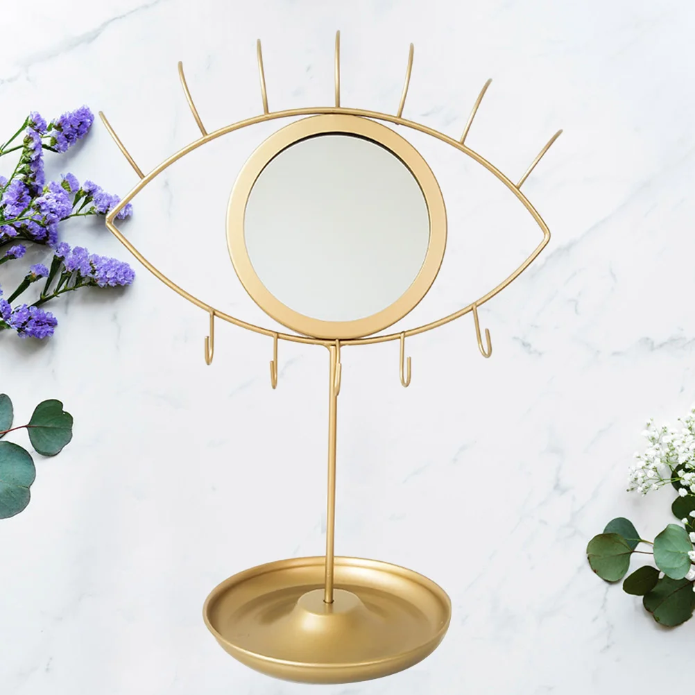 

Mirror Makeup Vanity Desk Desktop Dressing Vintage Rotatable Stand Dresser Metal Tabletop Table Tray Dish Jewelry With