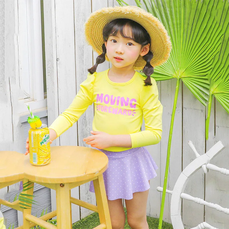 Girl Two Pieces Suit Sunscreen Swimwear 1-9 Year Children Long Sleeve  Swimsuit 2023 Kid Cute Letter Print Beachwear Bathing Suit - AliExpress