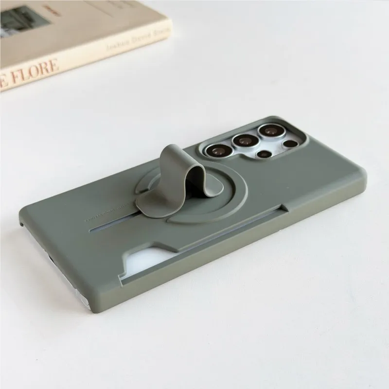 Soft Liquid Silicone Magnetic Case with Strap Holder and Card Slot - Shockproof Cover