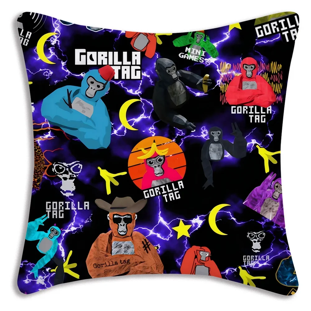 Pillow Covers Cartoon Novelty Cool Gorilla Tag Cartoon Sofa Decorative Home Double-sided Printing Short Plush Cute Cushion Cover
