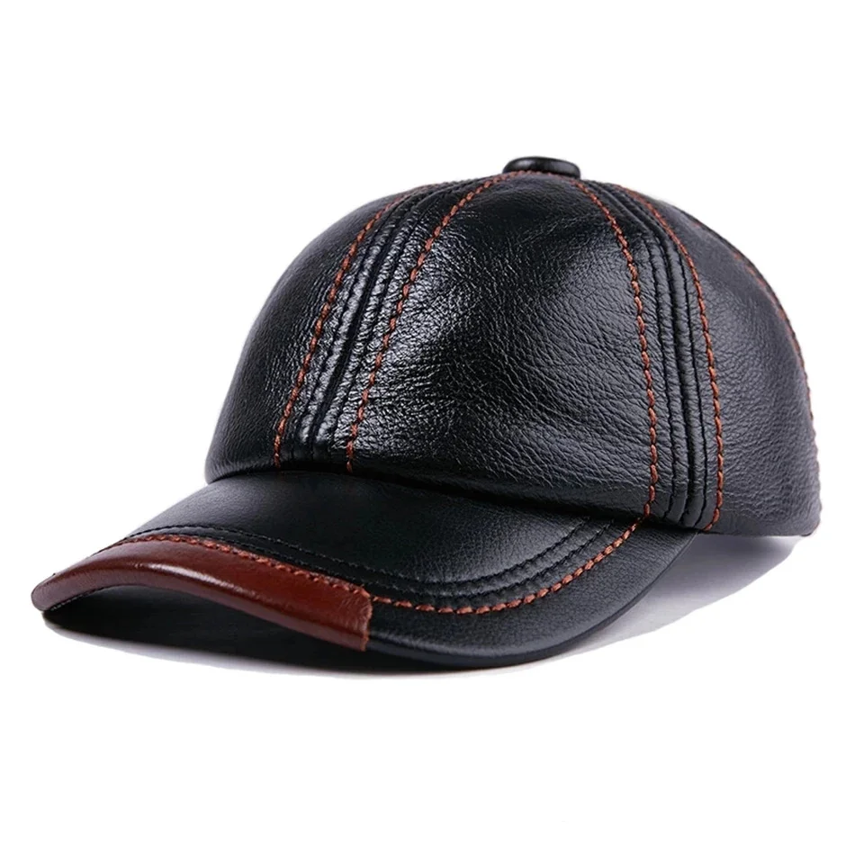 

Genuine Baseball Cap Men Black Cowhide Hat Snapback Male Adjustable Autumn Winter Real Leather Peaked Hats