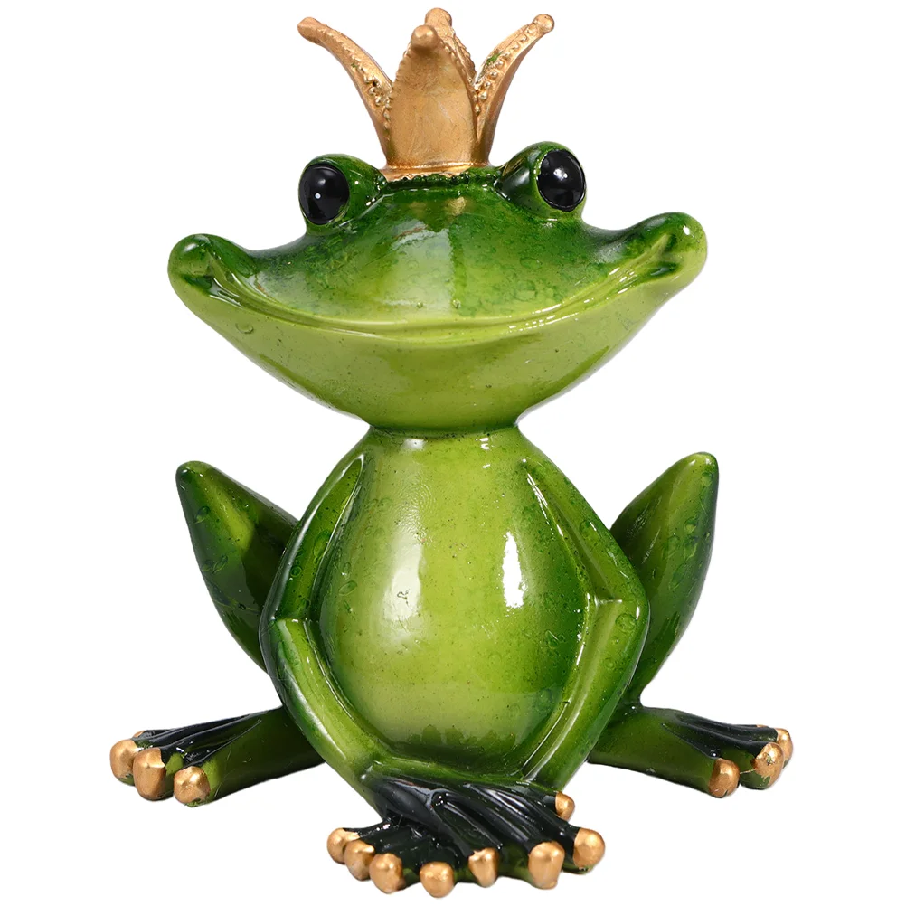 

Green Frog King Statue Collectible Handmade Resin Mascot for Home Office Decoration