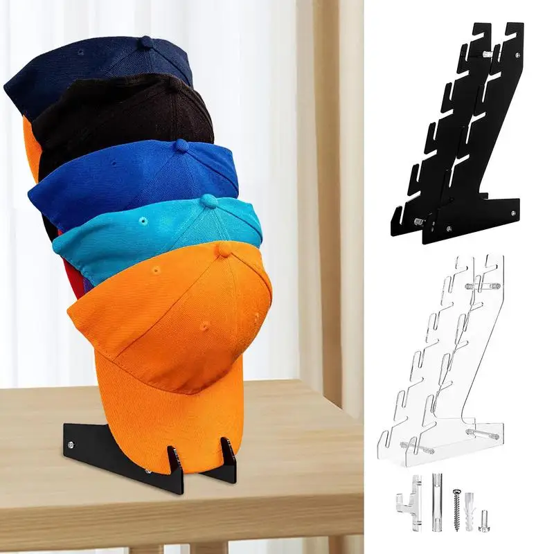 

Acrylic Hat Organizer Space Saving Hat Display Stand Baseball Cap Holder Hold Up to 5 Caps Adhesive Hat Hooks for Wall