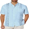 2024 Men's Cotton and Linen Cuban Guayabera Shirt Fashion Casual Popular Business Short Sleeve Button Shirt Summer Beach Top 1