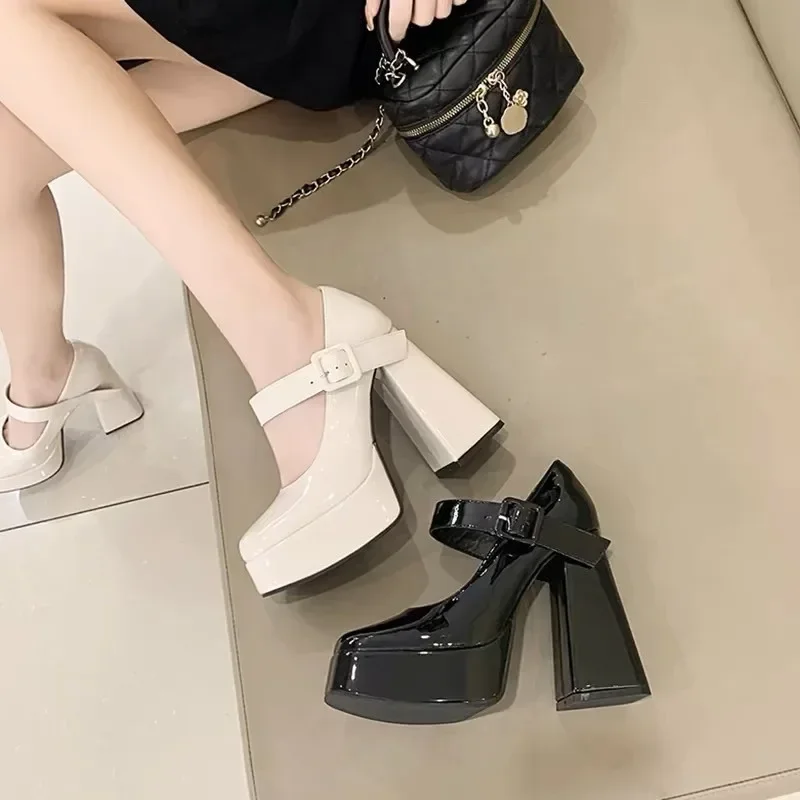 Women's Shoes 2024 Hot Sale Buckle Strap Women's High Heels Fashion Square Toe Dress Pumps Women Brand Solid Mary Jane Shoes 4