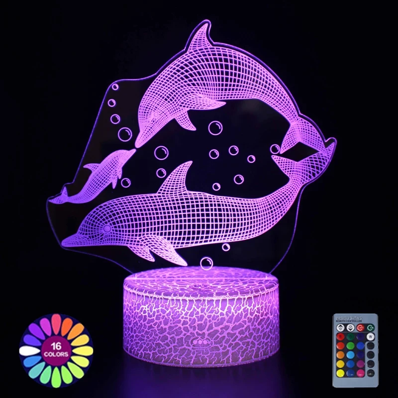 

3D Touch LED Night Light Dolphin Whale Desk Lamp For Kids Room Decor USB Powered Remote Control Color Changing Nightlights Gift