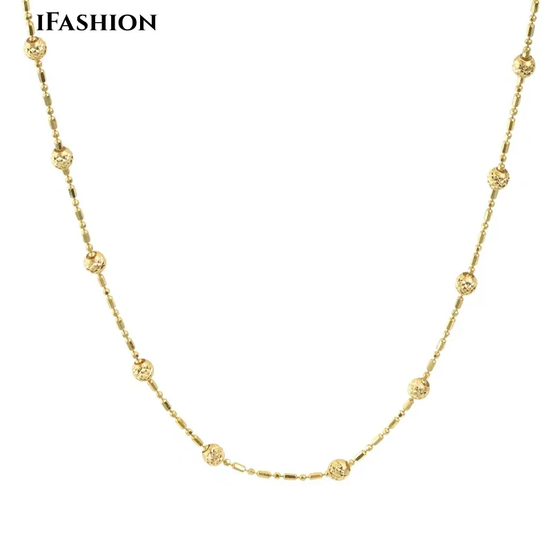 

IFASHION Real 18K Gold AU750 Clavicular Chain Golden Ball Necklace For Woman Fine Jewelry Trendy Fashion Present Delicate Gift