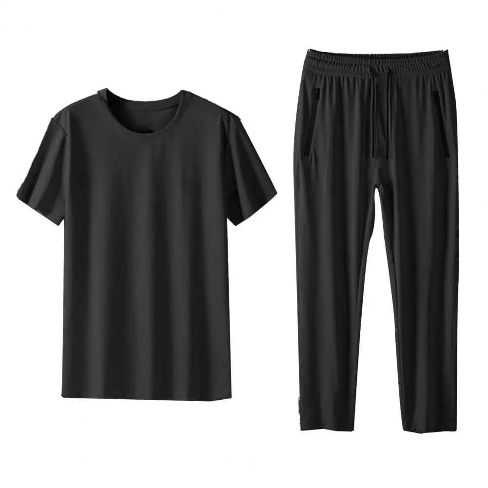 

Men Casual Two-piece Suit Men's Casual Sport Outfit Set with O-neck T-shirt Elastic Drawstring Waist Sweatpants for Everyday