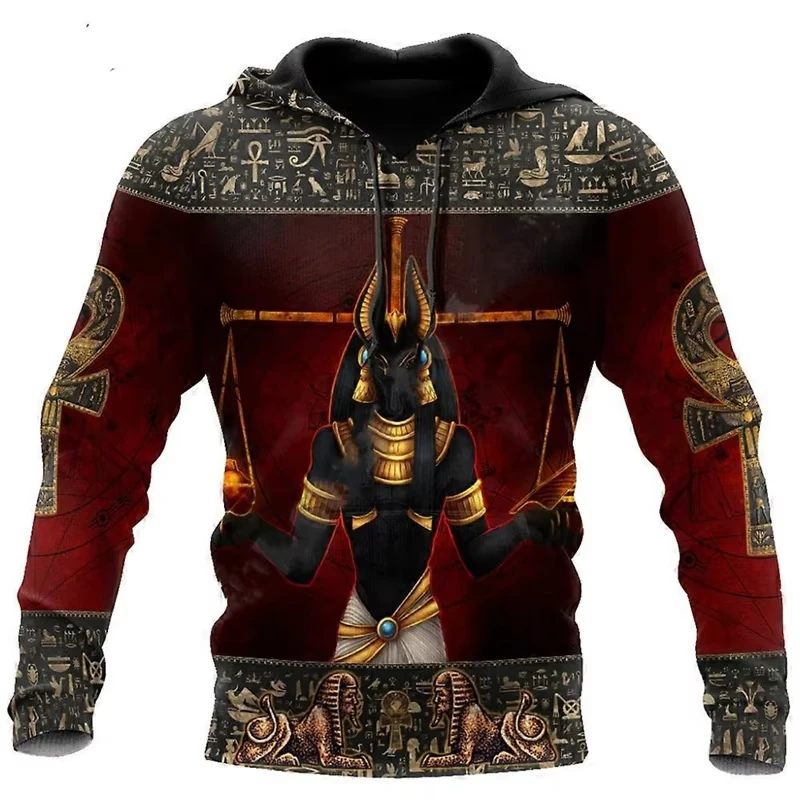 Men's Hoodie Ancient Egyptian Pharaoh Anubis Tattoo 3D Print Pullover Sweatshirt Streetwear Hoodies Kid Hoodie Women Hoodie - Image 2