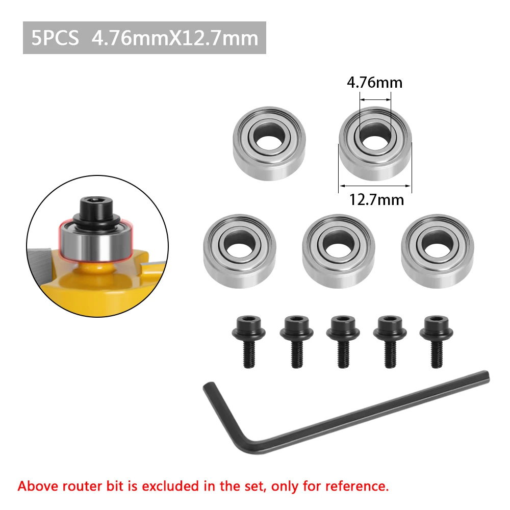 Durable Steel Bearings Accessories Kit Fits for Router bits Heads and Shank Top Mounted 1/2, 3/8, 3/4 Bearing & Stop Ring images - 6