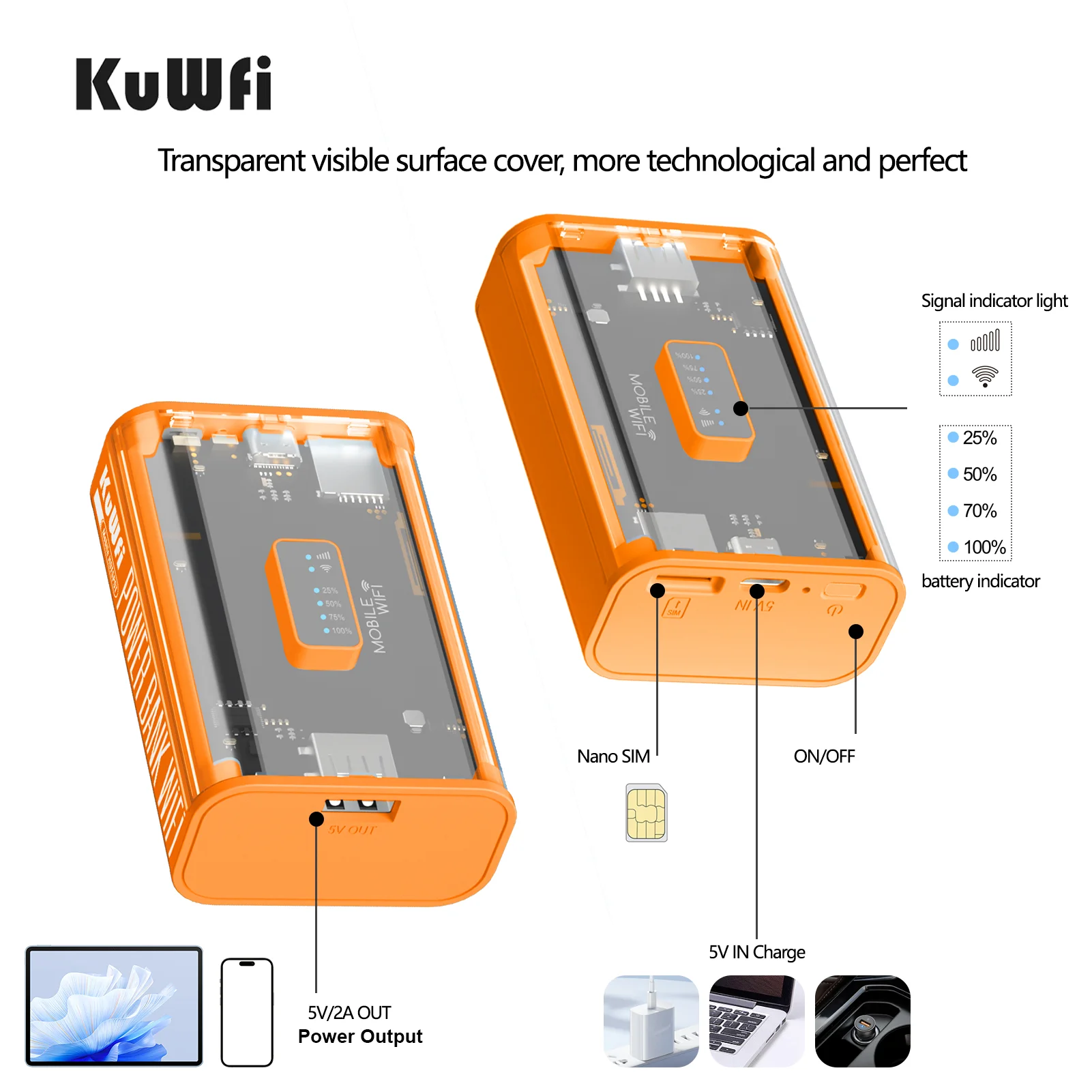 Lte Mobile Travel Router Hotspot Wi-fi sem Fio Saída Usb tipo c de Carregamento Slot para Cartão Sim Móvel de Proteção 5200mah 150mbps Kuwfi4g - Imagem 3