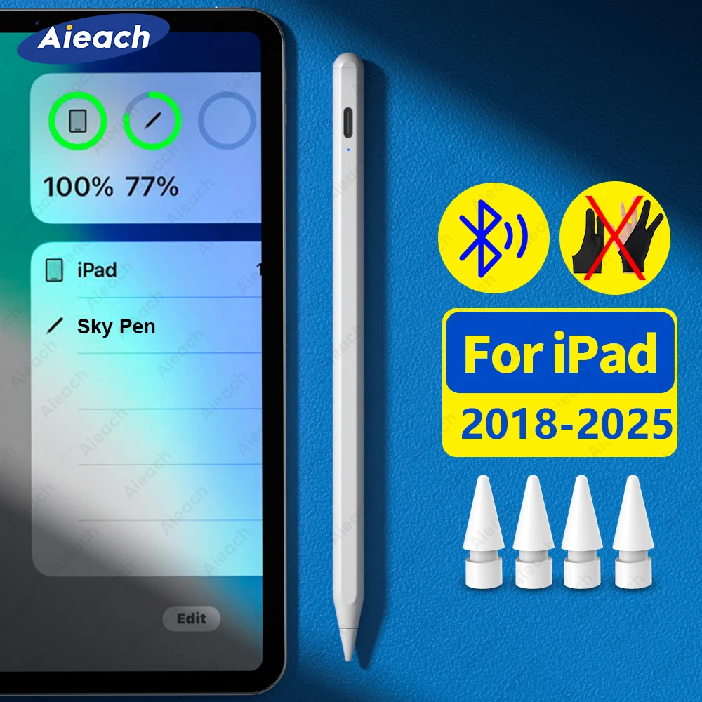 Stylet Bluetooth pour crayons Apple, pour iPad 2018 – 2023, tirage d'écriture pour Apple Pencil 2, stylo iPad avec détection d'inclinaison, rejet de paume