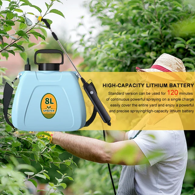 2 Gallon Electric Sprayer – Handheld Or Backpack, 7.4V Rechargeable, 4 Nozzles, Retractable Wand For Lawn, Garden, Pest Control (Blue)