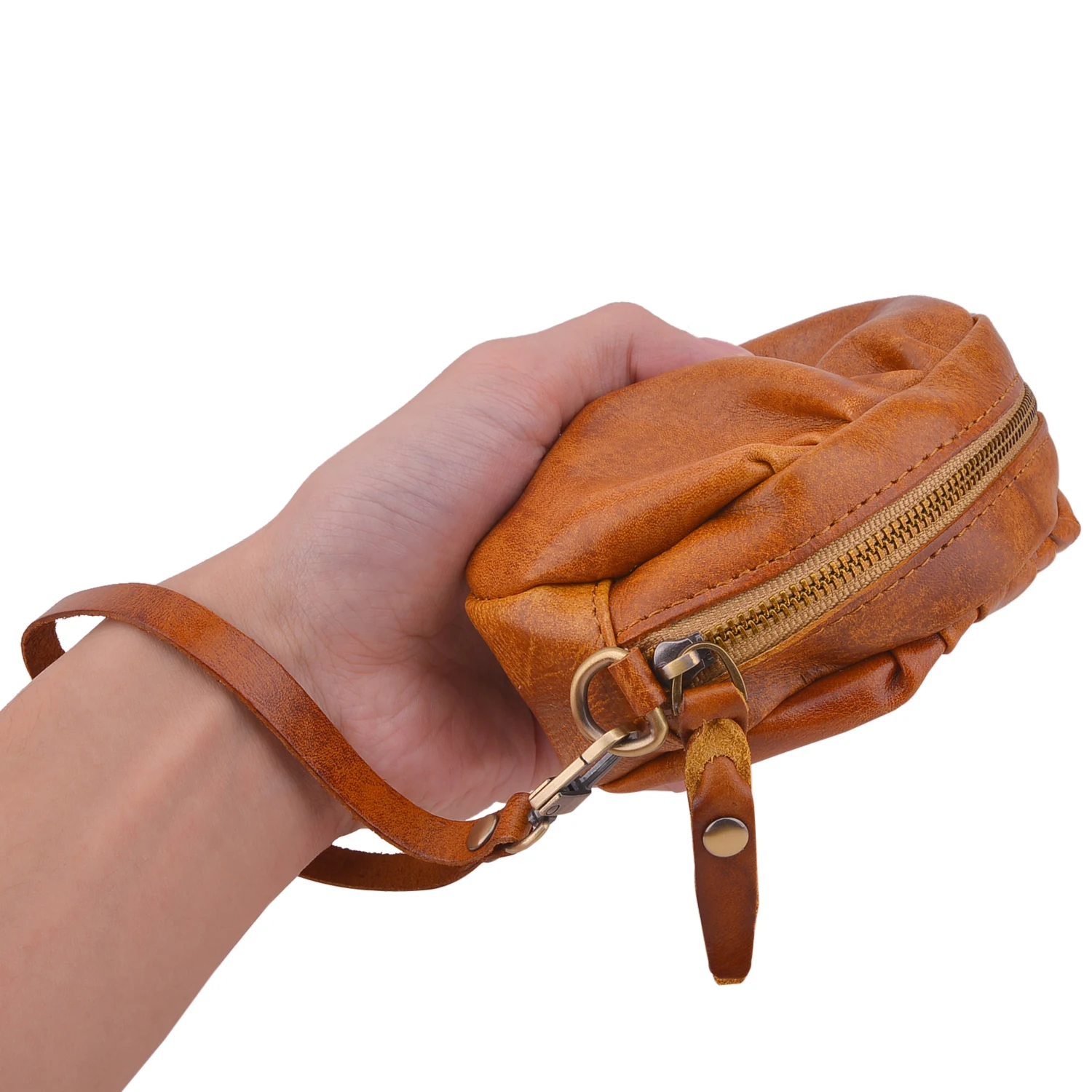 

Stylish Leather Storage Pouches Coin Bags Zipper Pouch Traveling Small Coin Wallet ID Credit Card Holder Brown