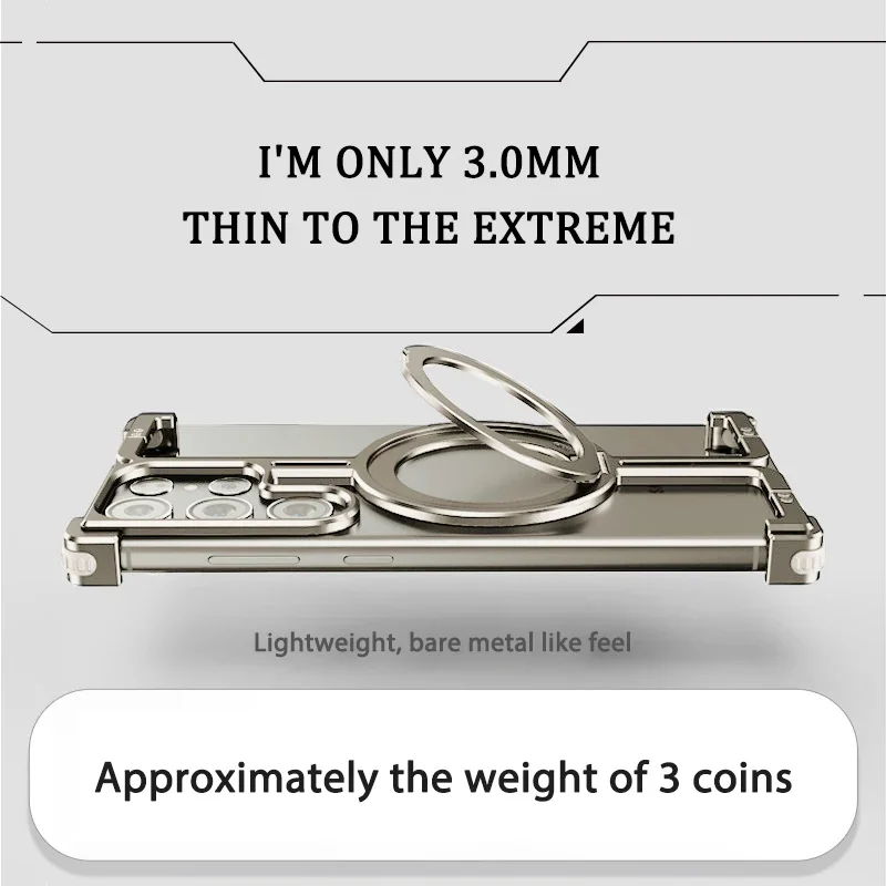 Luxury Magnetic Stand Aluminum Alloy Frameless Metal Phone Case For Samsung Galaxy S23Ultra Plus S24Ultra Shockproof Metal Cover