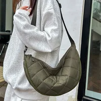 Waist Half Moon Belt Bag Solid Color Crossbody Bag Large Capacity Shoulder Bags Portable Nylon Plaid Travel Bags for Commuting - Image 3