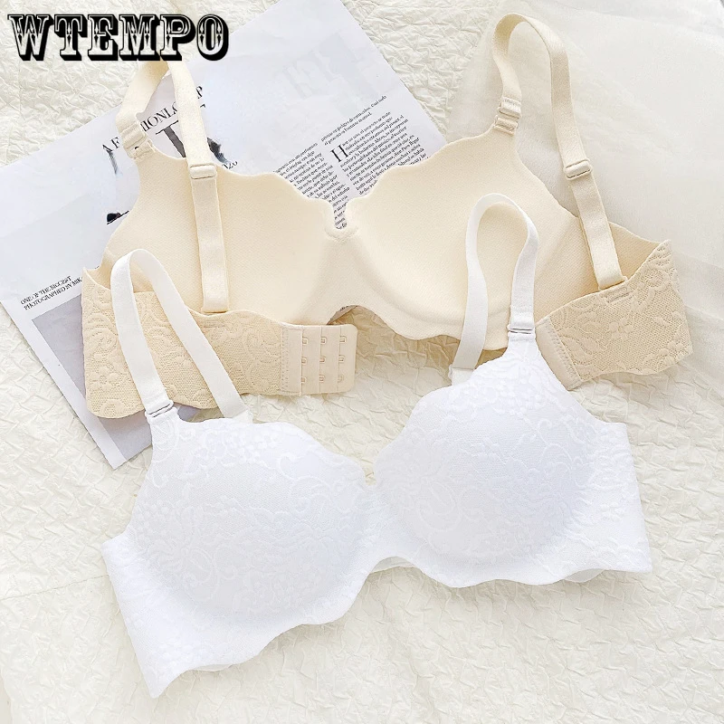 

One Piece Sexy Bras for Women Seamless Jacquard Wave Free Steel Ring Underwear Thin Solid Invisible Bralette Gather Push Up Bra